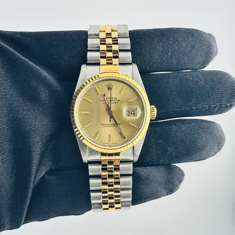 Rolex Datejust Champagne Stick Dial on D Link Jubilee Ref. 16233 1989 view 2