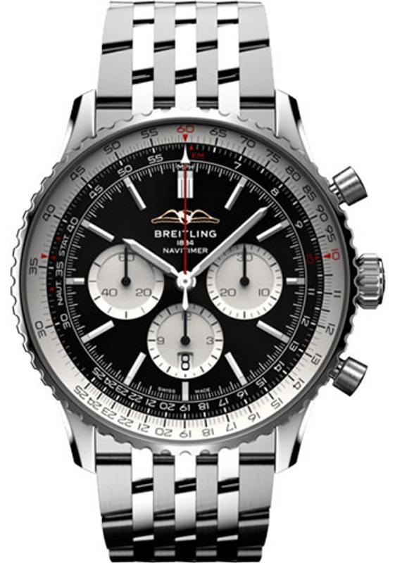 Breitling Navitimer B01 Chronograph Black Dial on Stainless Steel Bracelet Ref. AB0137211B1A1 Card 2024