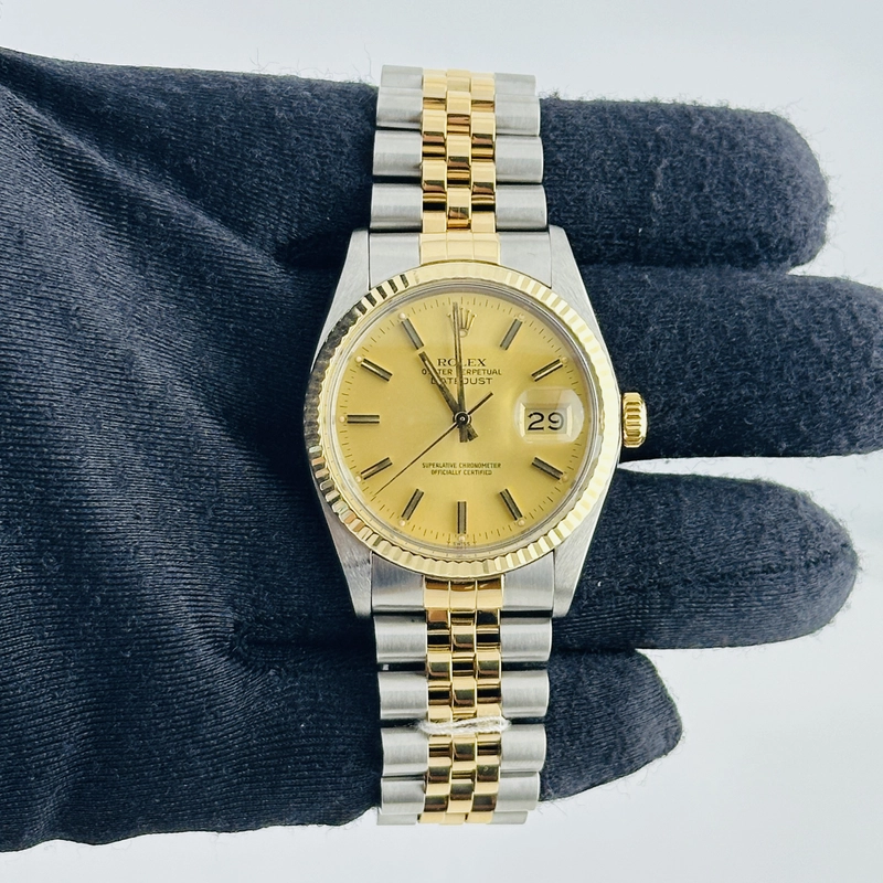 Rolex Datejust Champagne Stick Dial on D Link Jubilee Bracelet Ref. 16013 1986 view 2