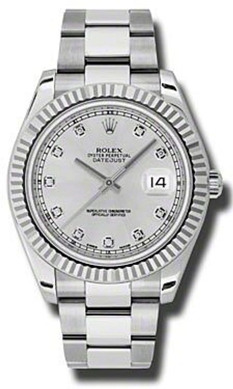 Rolex Datejust II Silver Diamond Dial on Oyster Steel Bracelet Ref. 116334 Card 2021