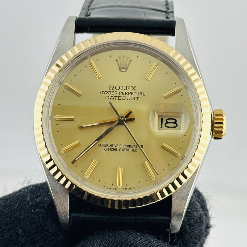 Rolex Datejust Champagne Stick Dial on Generic Leather Band Ref. 16013 1987