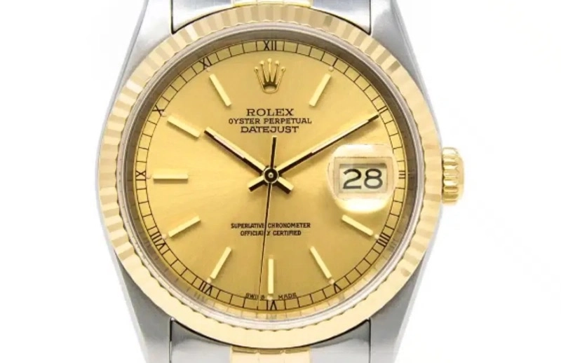 Rolex Datejust 36 Champagne Stick Dial on 2 Tone Jubilee D Link Bracelet Ref. 16233 1989