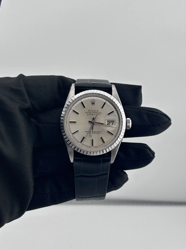 Rolex Datejust 36 Silver Index Dial on Generic Black Leather Band Ref. 1601