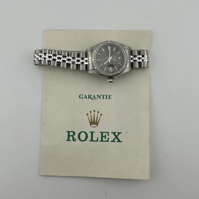 Rolex Oyster Perpetual Date Gray Tapestry Dial on Jubilee Ref. 69190 Papers 1989 view 6