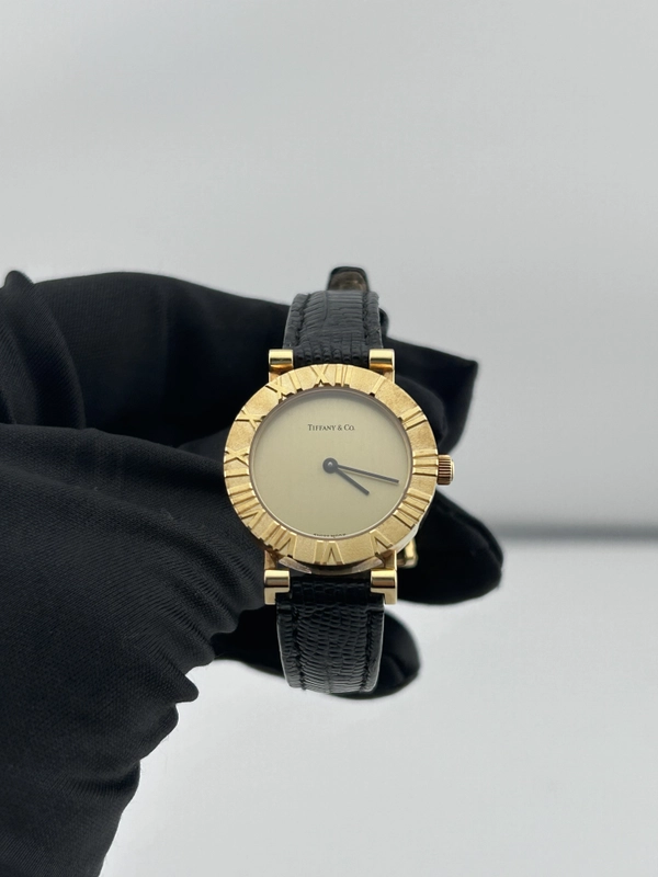 Tiffany & Co. Atlas Gold Dial on Black Leather Strap Ref. L0630 view 2