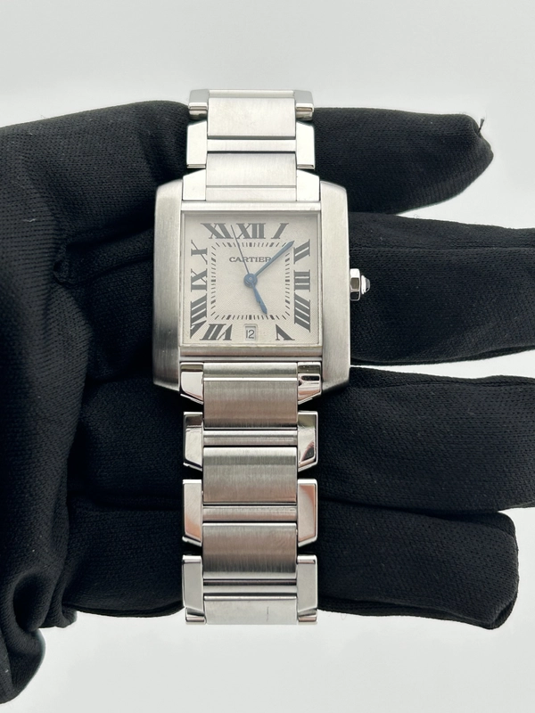 Cartier Tank Francaise Large White Roman Numerals Dial on Stainless Steel Bracelet Ref. 2302 view 2