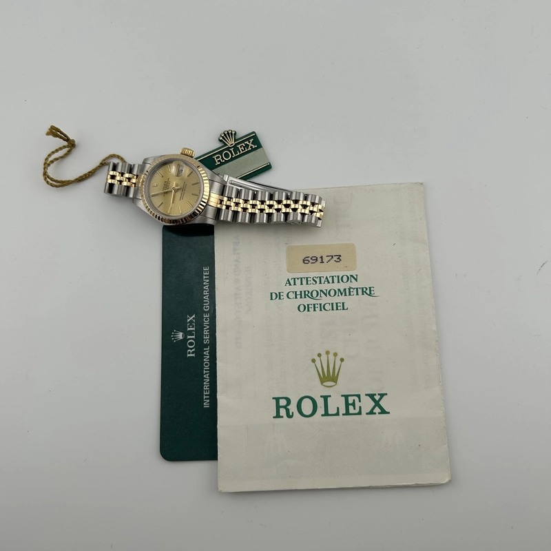 Rolex Datejust Lady Champagne Stick Dial on D Link Jubilee Ref. 69173 Papers view 7