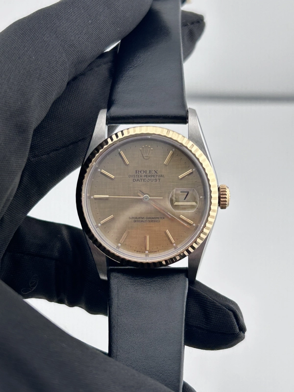 Rolex Datejust 36 Champagne Stick Dial on Leather Ref. 16233