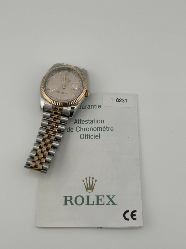 Rolex Datejust 36 Pink Champagne Stick Dial on Jubilee D Link Bracelet Ref. 116231 Papers 2005 view 8