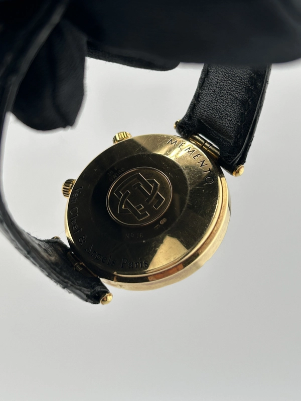 Van Cleef & Arpels Sports 1 Memento Alarm Ivory Dial on Black Leather Band Ref. 123.003 view 6