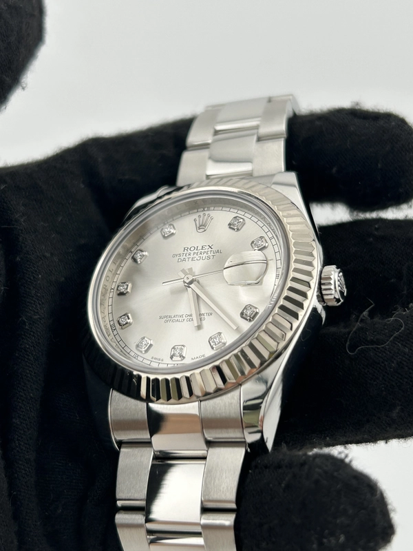 Rolex Datejust II Silver Diamond Dial on Oyster Steel Bracelet Ref. 116334 Card 2021 view 3