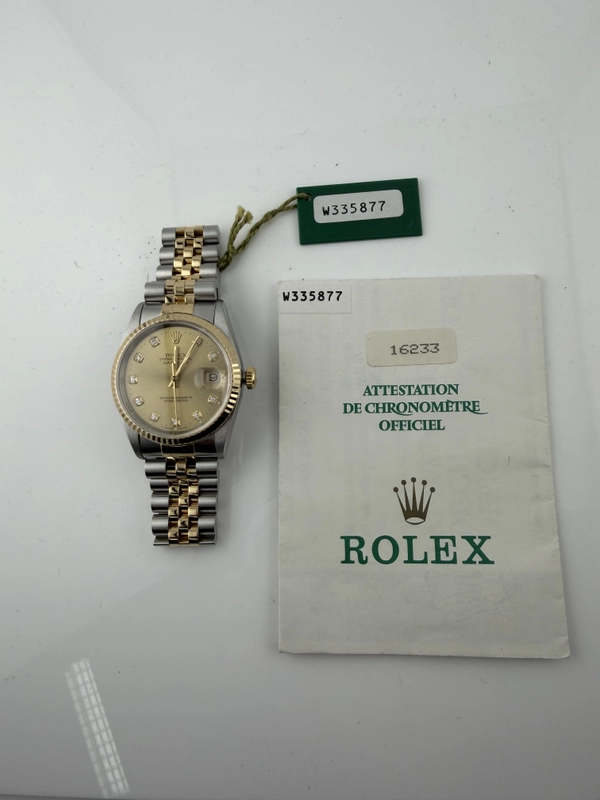 Rolex Datejust Champagne Diamond Factory Dial on D Link Jubilee Bracelet Ref. 16233 Papers 1996 view 5