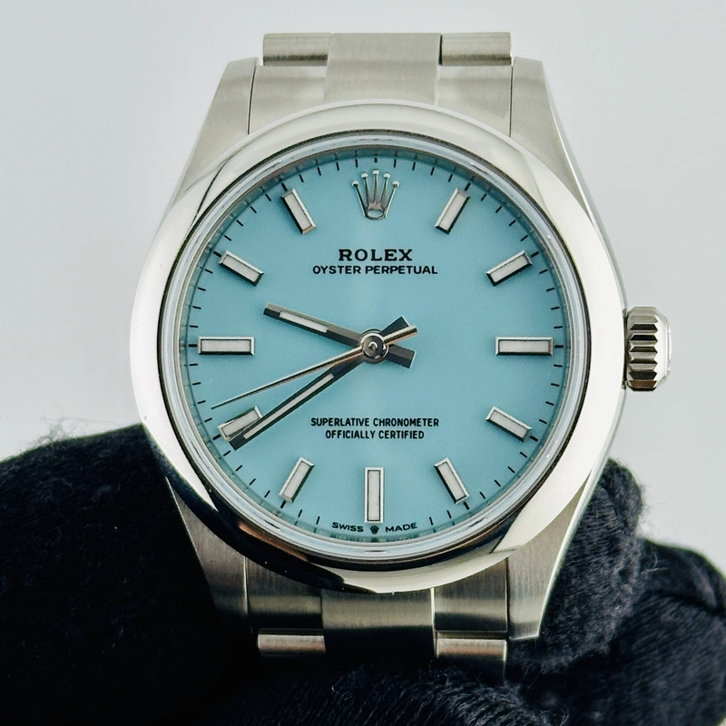 Rolex Oyster Perpetual Turquoise Blue Index Dial on Oyster Bracelet Ref. 277200 Complete 2026 view 3
