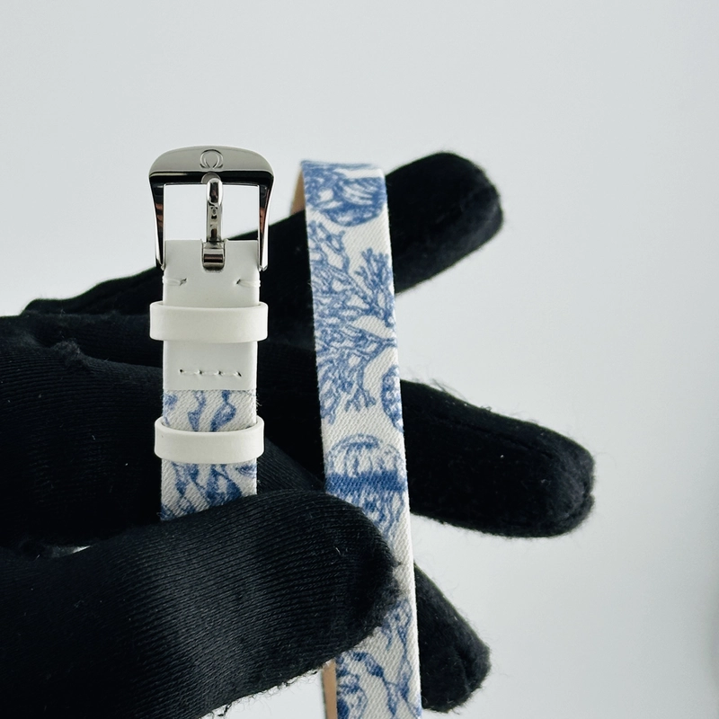 Omega De Ville Mini Tr√©sor Quartz White / Blue Roman Markers Dial on Fabric Strap Ref. 428.17.26.60.04.001 Card Open Date view 3