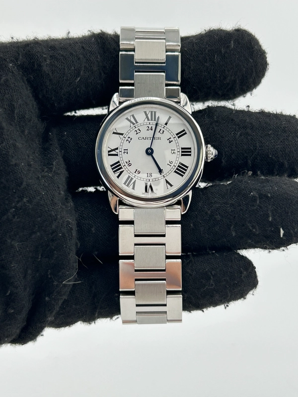 Cartier Ronde Solo SM Silver Roman Numerals Dial on Stainless Steel Bracelet Ref. W6701004 Papers 2015 view 2