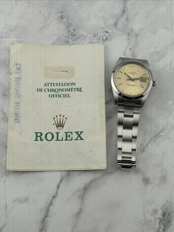 Rolex Oyster Perpetual Date Champagne Dial on Oyster Bracelet Ref. 15000 Papers 1988 view 7