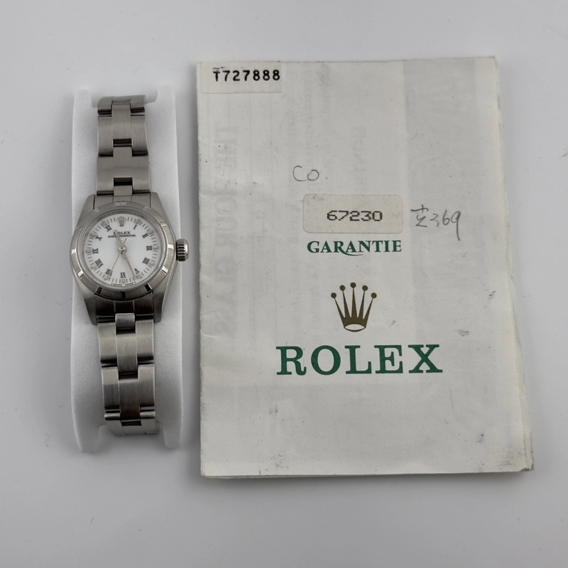 Rolex Oyster Perpetual White Roman Dial on Oyster Ref. 67230 Papers 1997 view 5