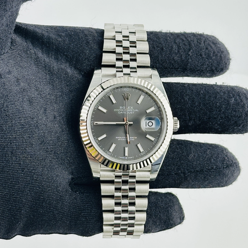 Rolex Datejust Dark Rhodium Index Dial on D Link Jubilee Bracelet Ref. 126334 Complete 2026 view 3