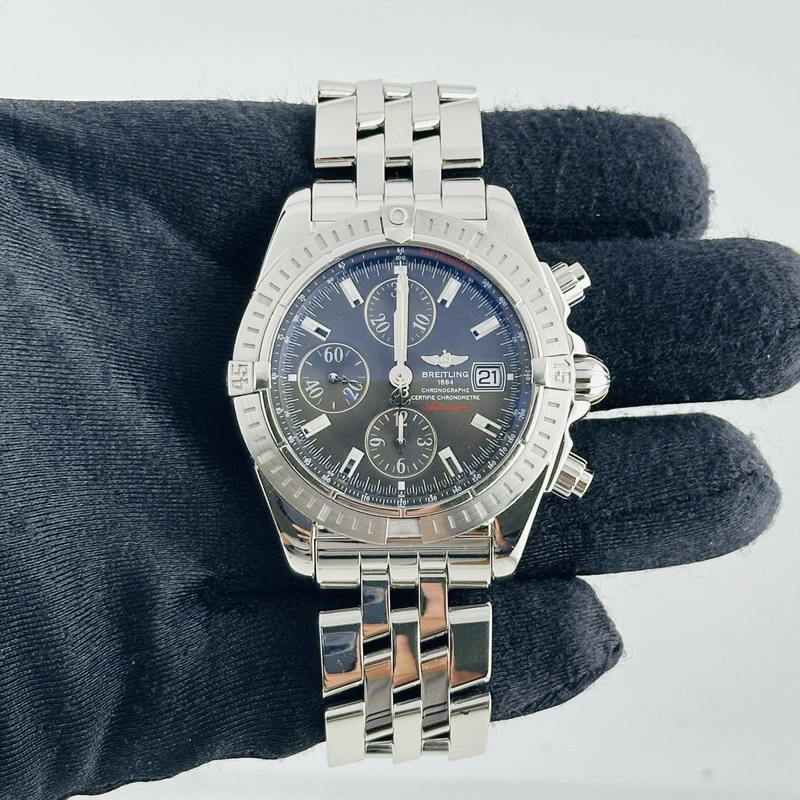 Breitling Chronomat Evolution Grey Dial on Stainless Steel Bracelet Ref. A13356 / A156M12PA Papers 2009 view 2