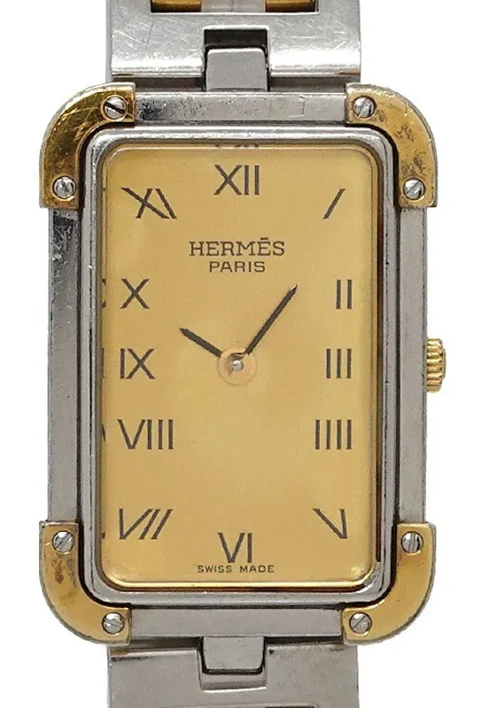 Hermes Cape Cod Gold Roman Numerals Dial on Gold Plated & Stainless Steel Bracelet Ref. CR1.240