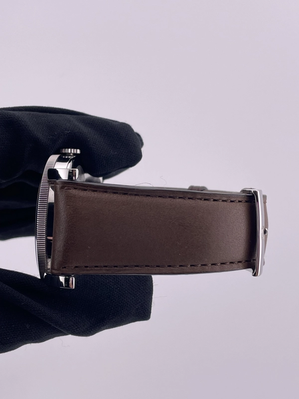 Omega Museum Silver Roman Numerals Dial on Brown Leather Strap Ref. 516.13.41.10.02.001 Complete Open Date view 4