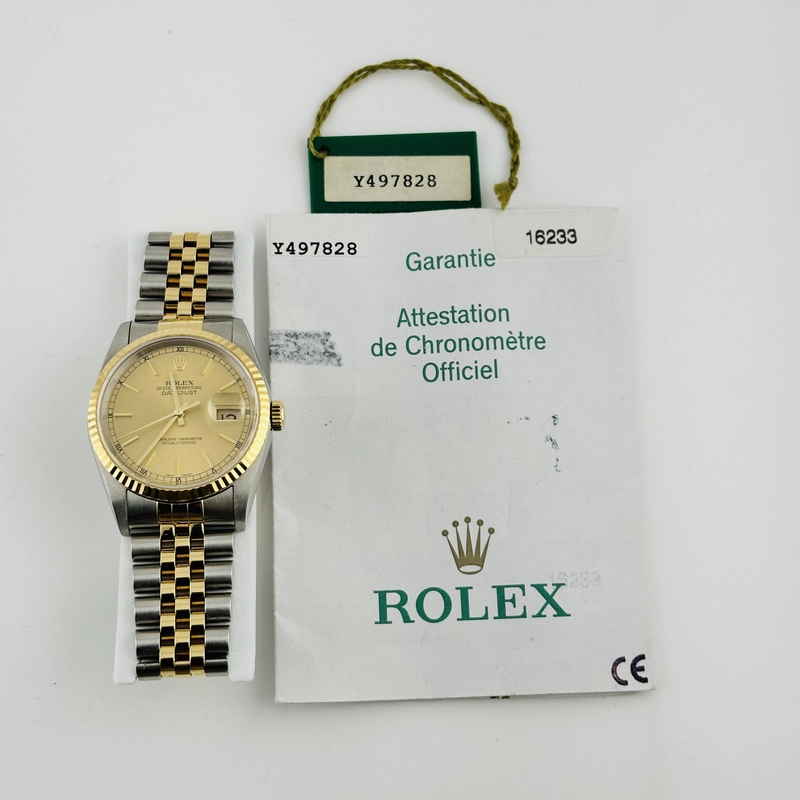 Rolex Datejust Champagne Stick Dial on D Link Jubilee Ref. 16233 Papers 2003 view 6