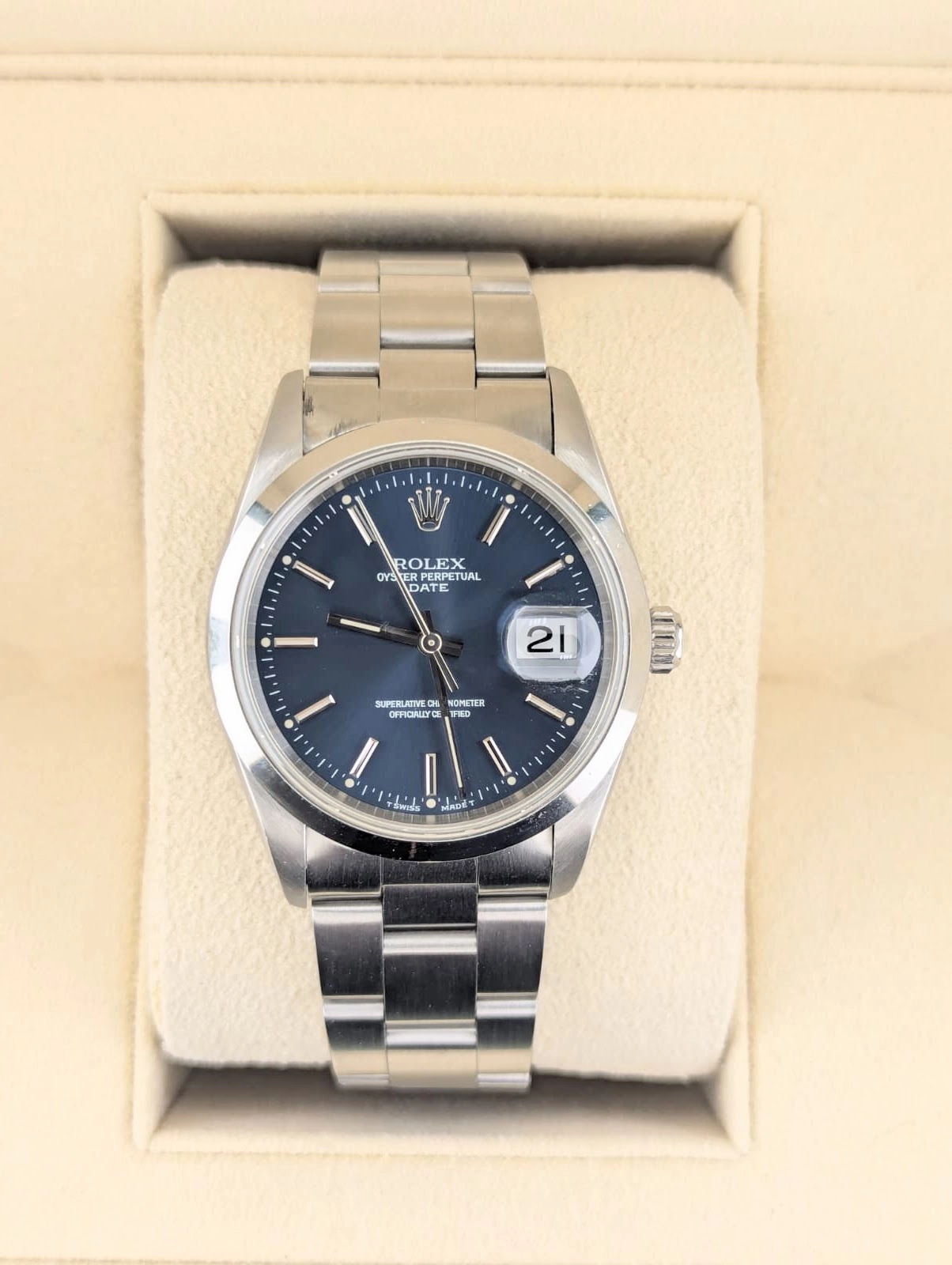 1996 Rolex Oyster Perpetual Date 15200 Blue Stick Dial SS Oyster No Papers 34mm — image 1