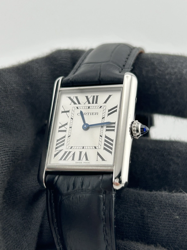 Cartier Tank Must Silver Roman Numerals Dial on Generic Black Leather Band Ref. WSTA0059 Card 2022 view 3