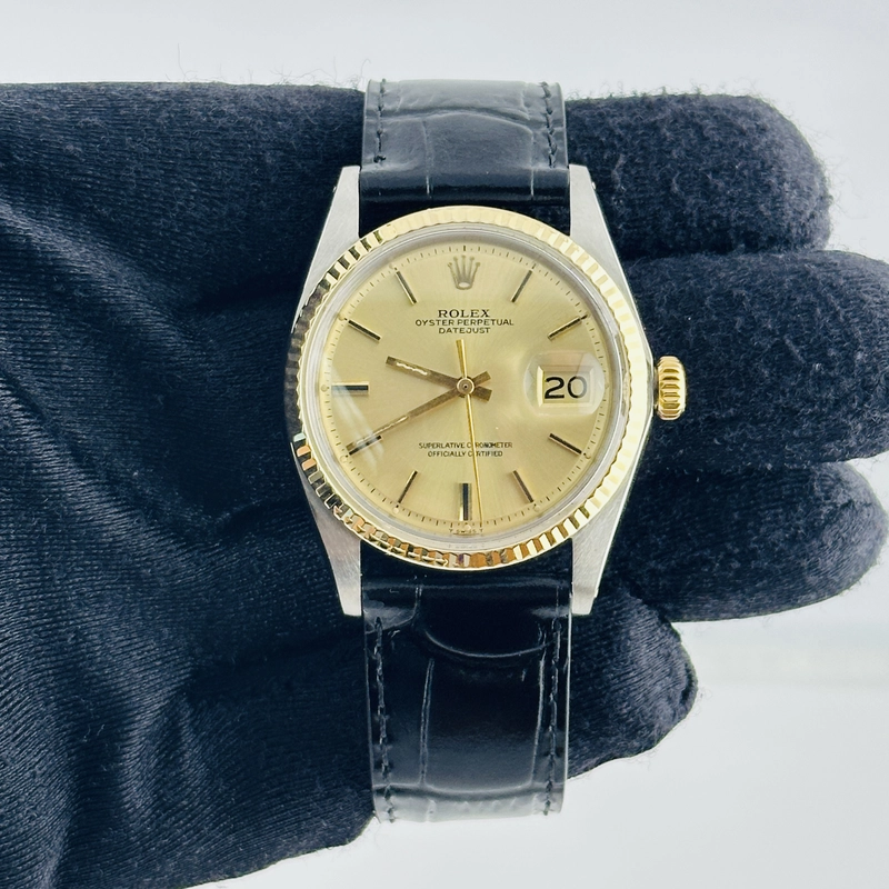 Rolex Datejust Champagne Stick Dial on Generic Leather Band Ref. 1601 1973