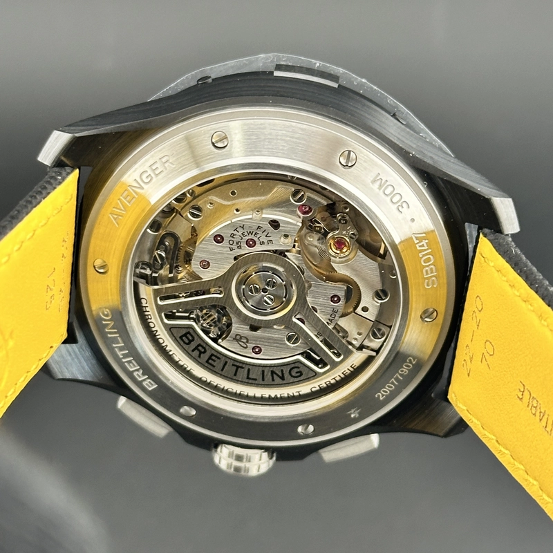 Breitling Avenger B01 Chronograph Yellow / Arabic Numerals Dial on Leather Strap Ref. SB0147101I1X2 Card 2026 view 4