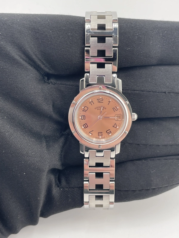 Hermes Clipper Salmon / Arabic Numerals Dial on Stainless Steel Bracelet Ref. CL4.210 Papers Open Date view 3