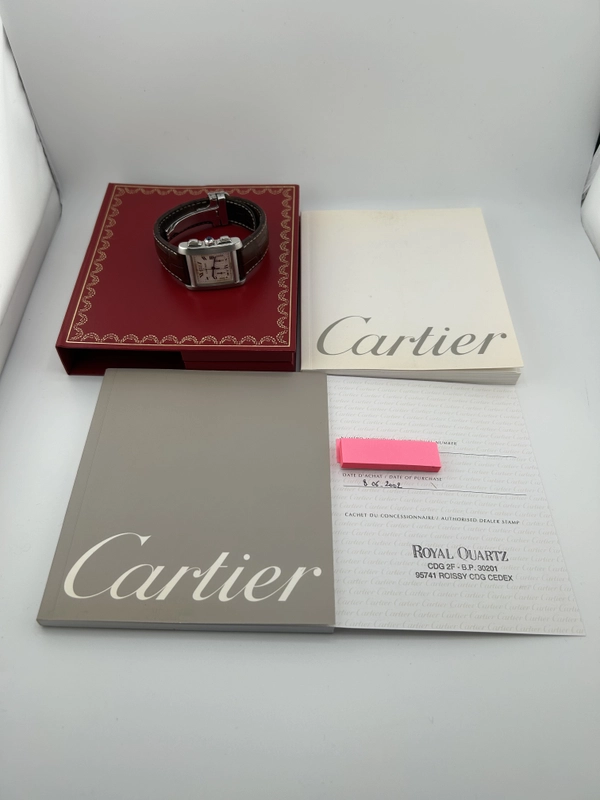 Cartier Tank Française XXL Chronoreflex Cream Dial on Brown Leather Strap Ref. W5101455 Papers view 7