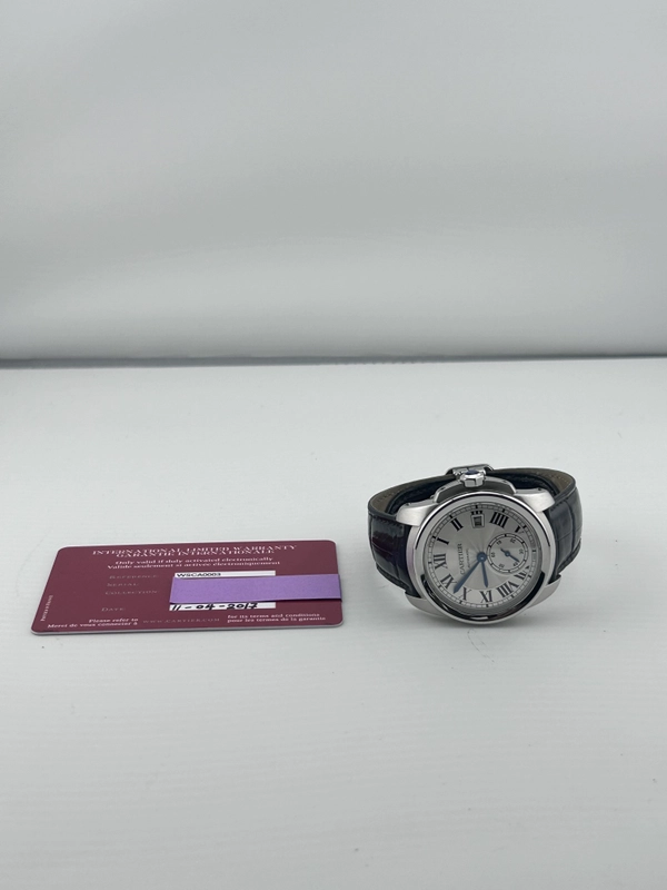 Cartier Calibre De Cartier Silver Roman Numerals Dial on Black Leather Strap Ref. 35840 Card 2017