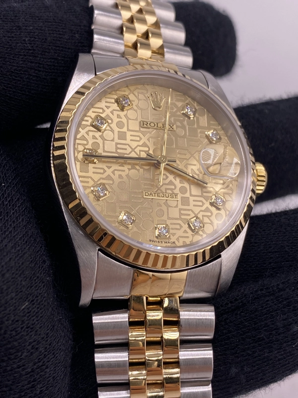 Rolex Datejust Champagne Anniversary Diamond Dial Dial on D Link Jubilee Bracelet Ref. 16233G 1991 view 3