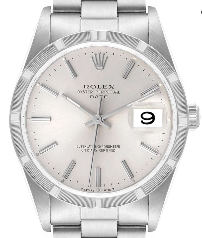 Rolex Oyster Perpetual Date Silver Stick Dial on Oyster Bracelet Ref. 15210 1991