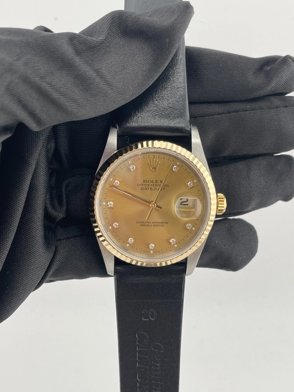 Rolex Datejust 36 Champagne Diamond Dial on Generic Black Leather Band Ref. 16233 1993 view 2