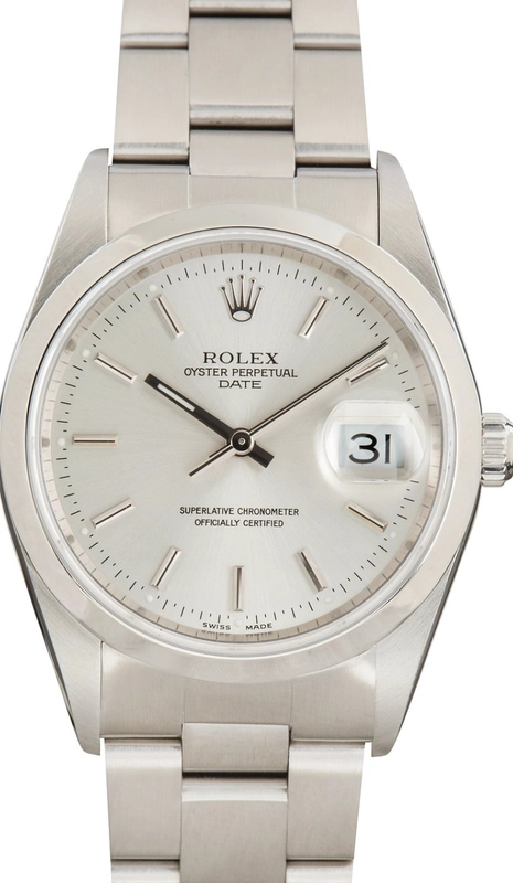 Rolex Oyster Perpetual Date Silver Stick Dial on Oyster Bracelet Ref. 15200 1999