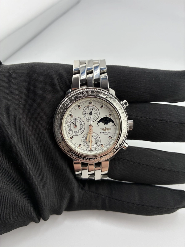 Breitling Astromat White Dial on Stainless Steel Bracelet Ref. A19405 Papers Open Date view 3