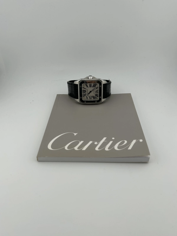 Cartier Santos 100 Large Silver Roman Numerals Dial on Leather Ref. W2007GX Manuals Only view 6