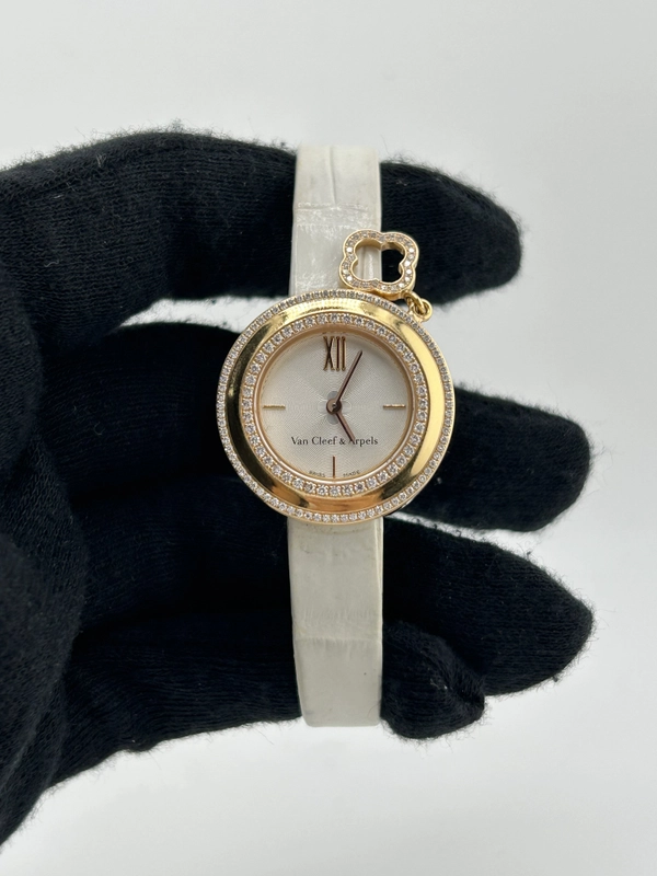 Van Cleef & Arpels Charms Mini Watch Silver Dial on Leather Ref. VCAR0298000 Complete 2014 view 2