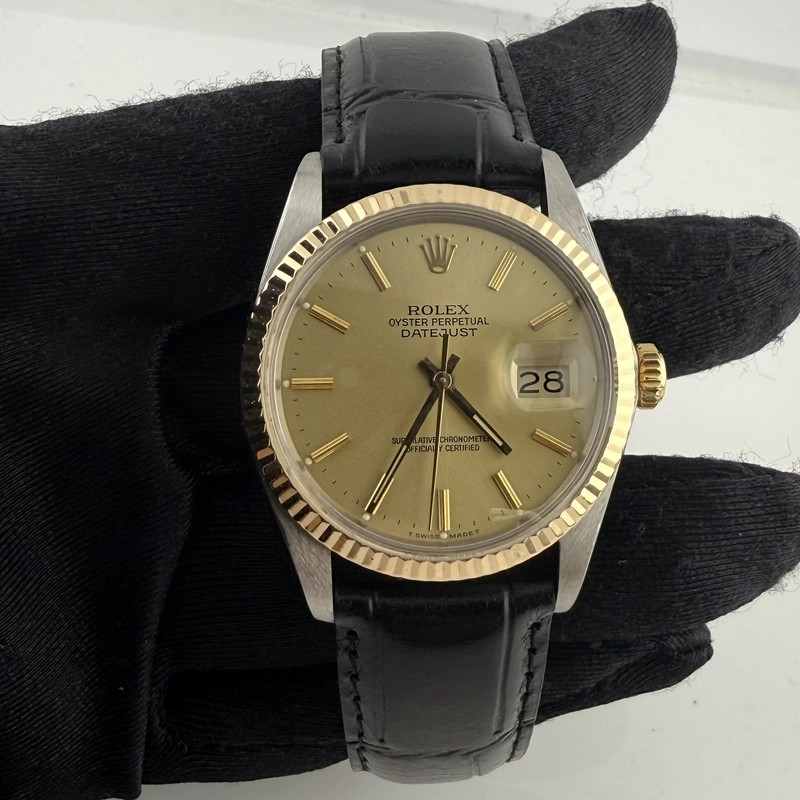 Rolex Datejust Champagne Stick Dial on Generic Leather Band Ref. 16013 1988 view 2