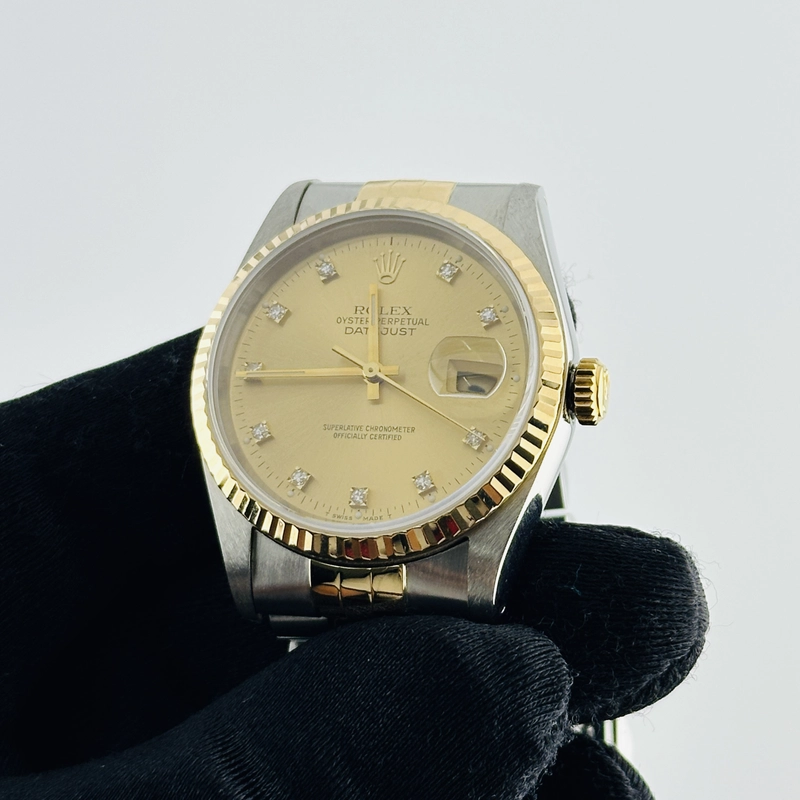 Rolex Datejust Champagne Diamond Dial on D Link Jubilee Ref. 16233 Papers 1993 view 3