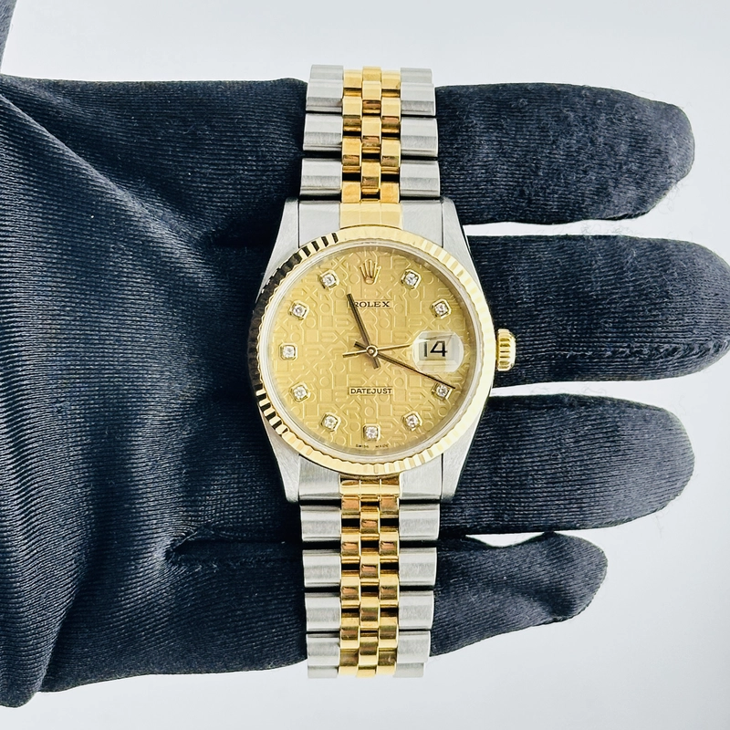 Rolex Datejust Champagne Anniversary Diamond Dial Dial on D Link Jubilee Bracelet Ref. 16233G 1996 view 2