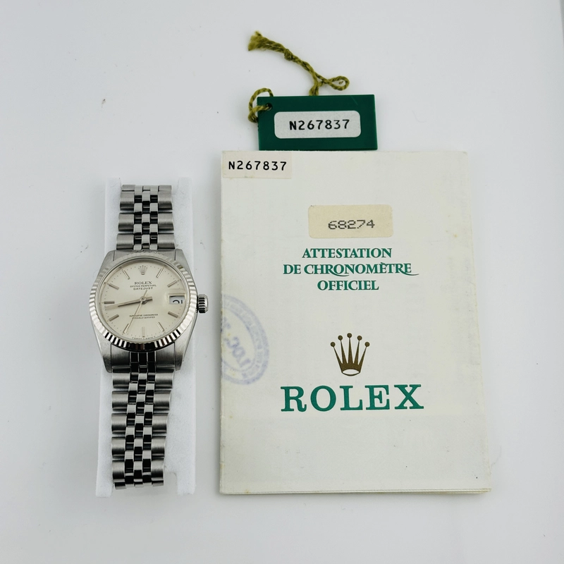 Rolex Datejust Silver Stick Dial on D Link Jubilee Ref. 68274 Papers 1992 view 6