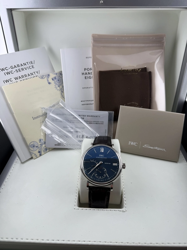 Iwc Portofino Hand-Wound Eight Days Blue Dial on Leather Strap Ref. IW510106 Card 2017 view 5