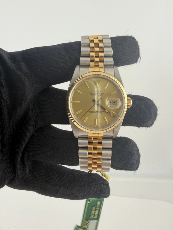 Rolex Datejust Champagne Stick Dial on Jubilee Ref. 16233 Papers 1989 view 2