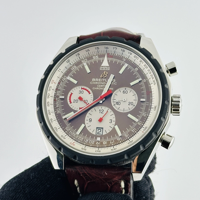 Breitling Chrono-Matic Brown Dial on Leather Band Ref. A14360 Papers 2010 view 6