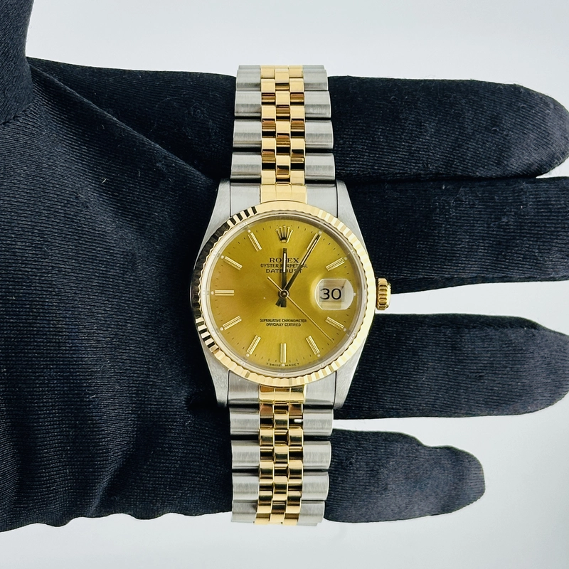 Rolex Datejust Champagne Stick Dial on D Link Jubilee Ref. 16233 Papers 1991 view 2
