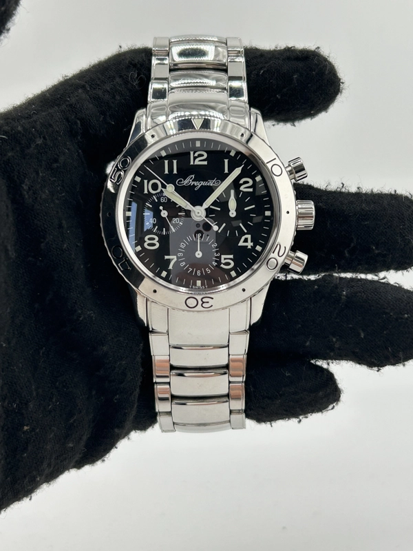 Breguet Type XX Black Dial on Stainless Steel Bracelet Ref. 3800ST/92/SW9 view 2