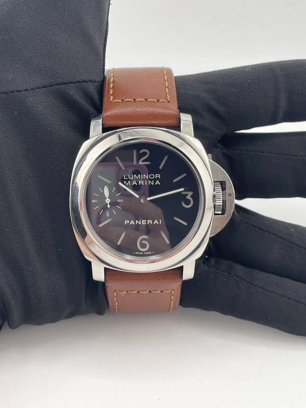 Panerai Luminor Marina Black Dial on Brown Leather Strap Ref. PAM00111 view 3